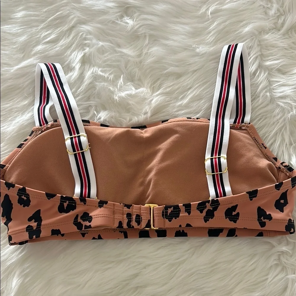 Leopard Print Swim Top with Striped Straps Size D/DD